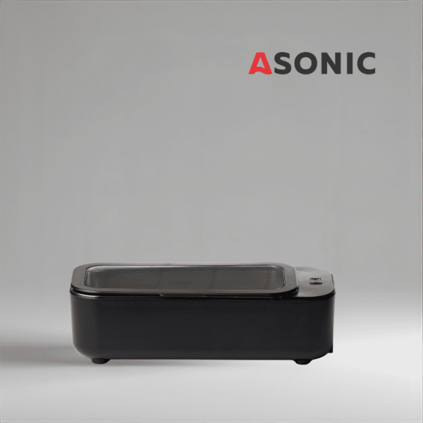 ASONIC HOME-450BLACK1 ASONIC HOME-450black ultrazvočni čistilec, kompaktna črna zasnova za čiščenje nakita, očal in majhnih predmetov.