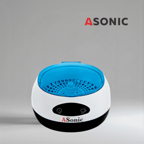 ASONIC HOME-750 ultrazvočna čistilna enota iz nerjavečega jekla, kompaktna zasnova za domače uporabnike.