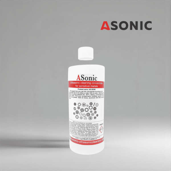 ASONIC AS-SENS-1 ultrazvočno občutljivo čistilno sredstvo, 1L raztopine za varno čiščenje krhkega orodja, optike in medicinskih pripomočkov.