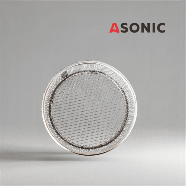 ASONIC inox srednja okrogla košara Ø75 mm, zasnovana za ultrazvočne čistilne naprave za varno shranjevanje nakita, orodja in majhnih sestavnih delov.