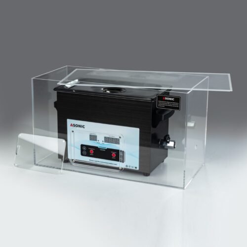 Odprta tiha škatla s 3L ultrazvočnim čistilnikom ASONIC, ki ponazarja zasnovo za zmanjšanje hrupa.